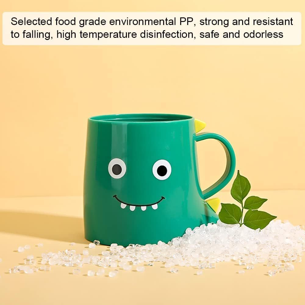 Cute dinosaur-shaped plastic bathroom cup for kids, used as a toothbrush holder and tumbler for baby and kids' dental care.