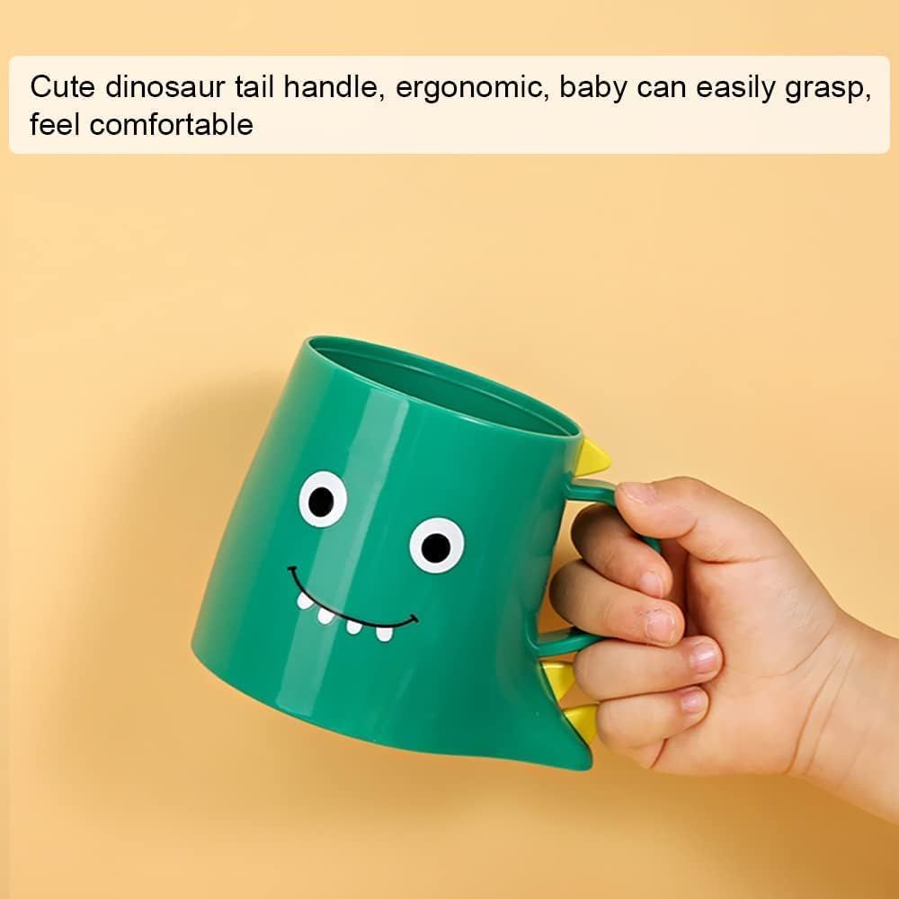 Cute dinosaur-shaped plastic bathroom cup for kids, used as a toothbrush holder and tumbler for baby and kids’ dental care.