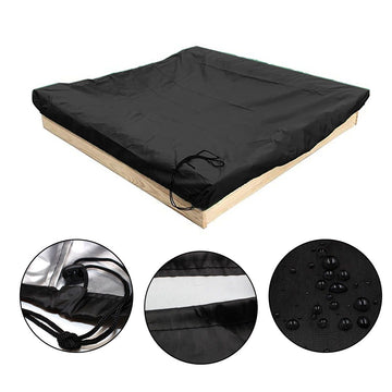 Black 200x200cm heavy-duty sandbox cover by Everything Baby, outdoor square sandbox and sandpit cover for kids' play area