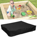 Black 200x200cm heavy-duty sandbox cover for kids' outdoor square sandboxes, made of durable 420D fabric by Everything Baby.