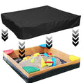 Black 200x200cm heavy-duty sandbox cover with elastic edges for outdoor kids' sandpit, provides protection and weather resistance.