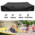 Black 200x200cm heavy-duty sandbox cover with secure fit, designed for outdoor kids' sandboxes and sandpits by Everything Baby.