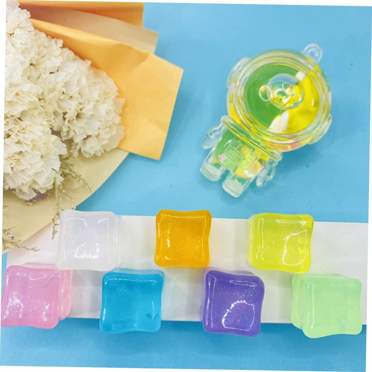 Set of 24 simulated fluorescent ice cubes for home decoration and kids' building toys, reusable crystal gem-like fake ice cubes.