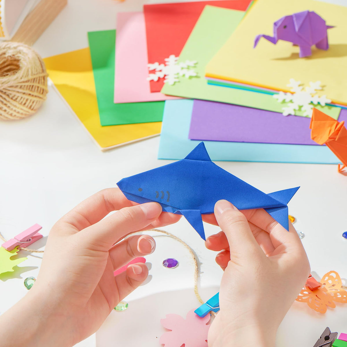 Bright multicolor origami paper sheets from Everything Baby, 100 double-sided squares for kids' arts and crafts projects
