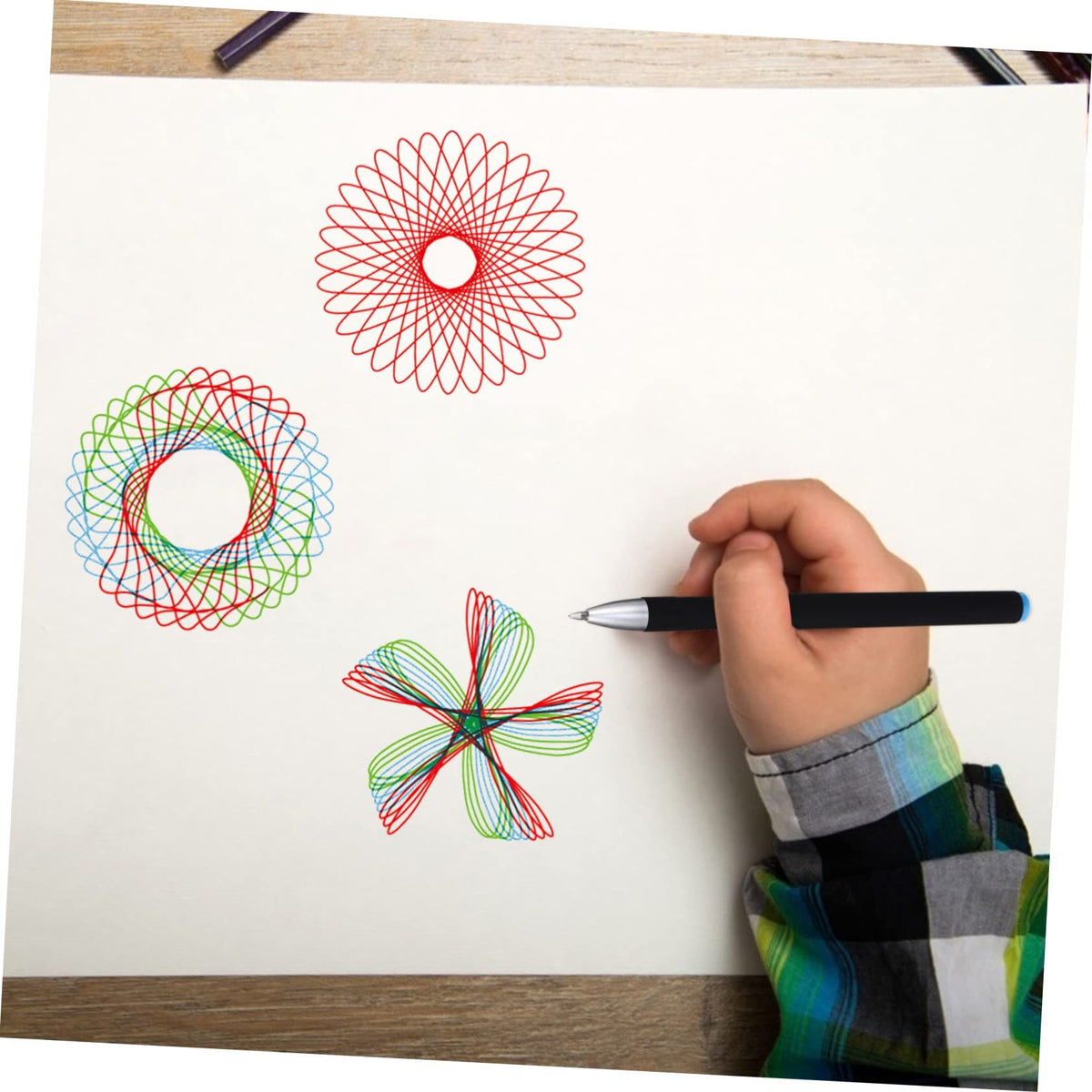 Set of 28 plastic spiral art gear and geometric circle templates for drawing and creative art projects for kids.