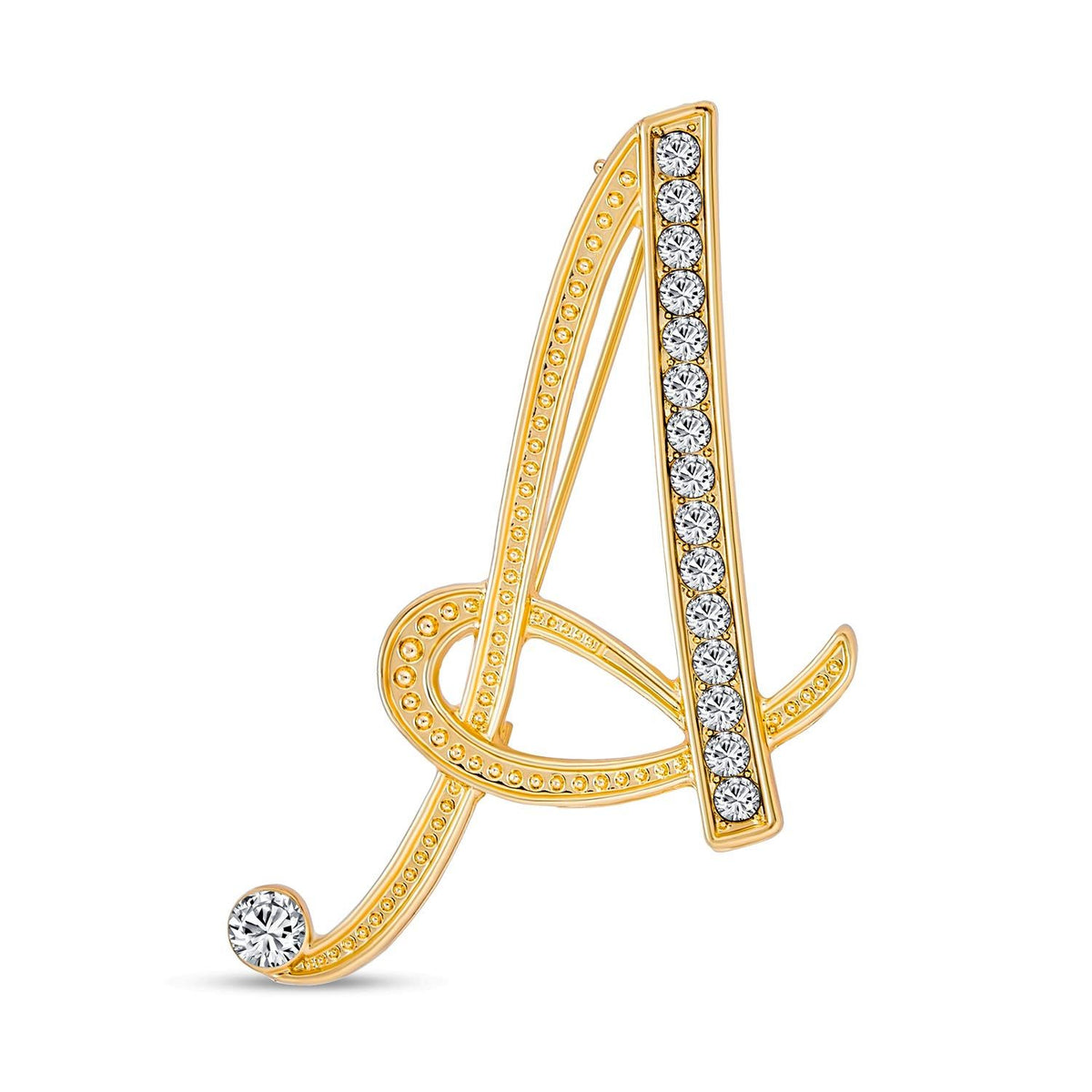 Gold and silver plated Script Monogram Letters alphabet lapel pin with a rose design, suitable for teen women's shirts and accessories.