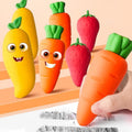 Three colorful fruit-shaped erasers from Everything Baby, cute and fun stationery for kids' art and drawing activities.