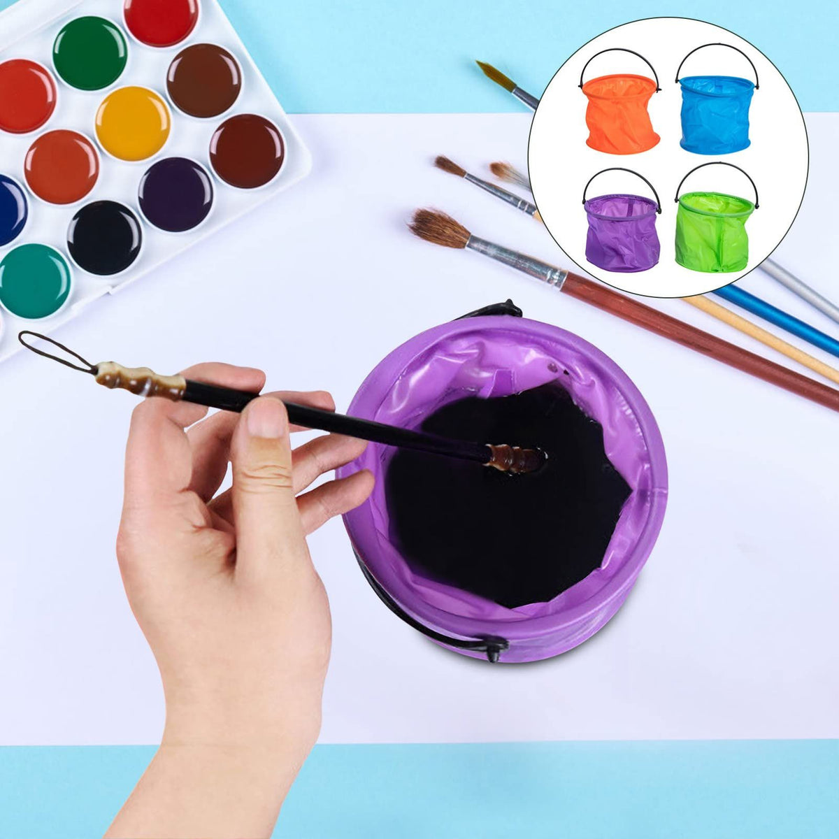 Foldable 4-piece paint brush washer and sand toy set for kids, collapsible beach toy for outdoor play by Everything Baby.