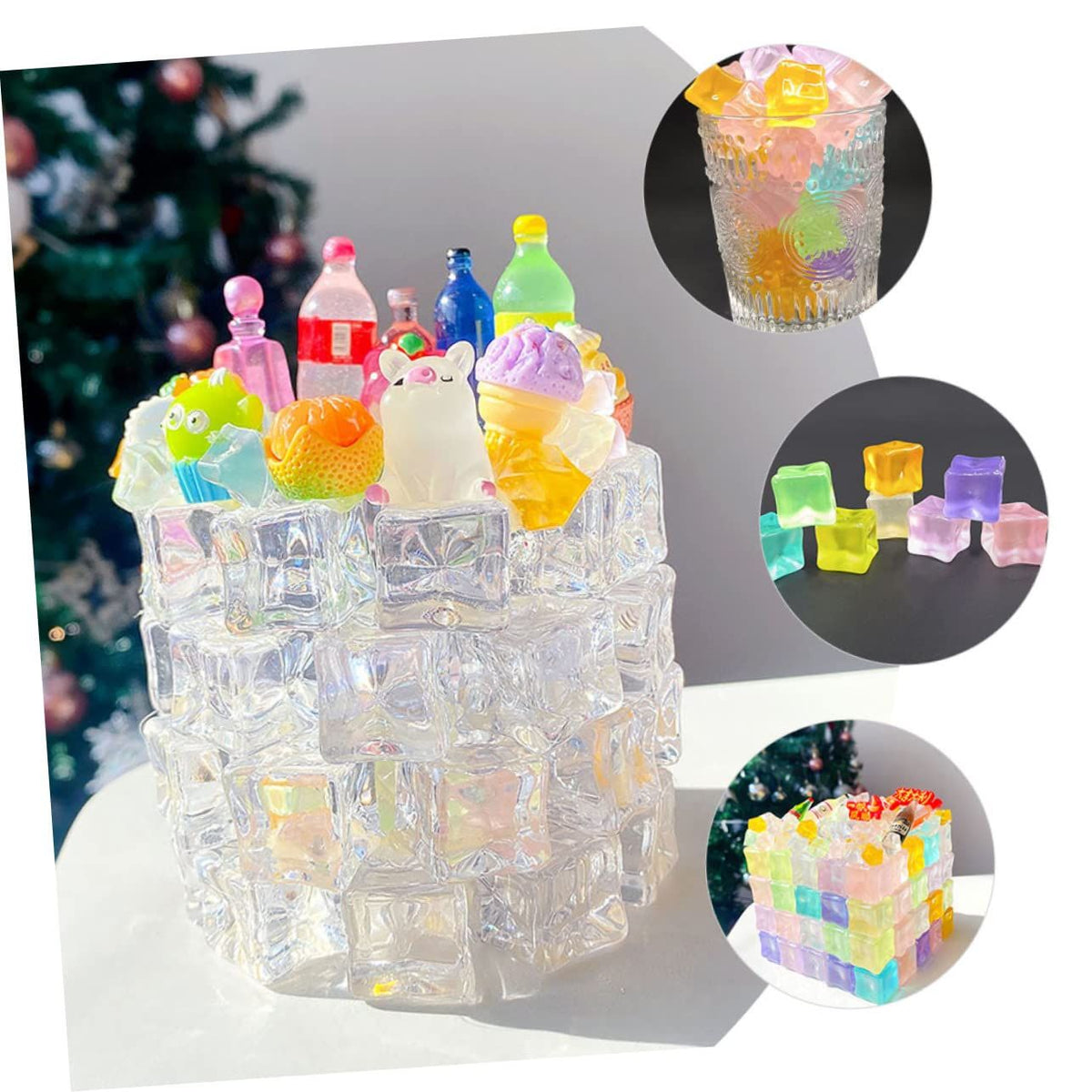 Colorful acrylic luminous ice cubes, square shape, used as playful photography props and decorations for kids and baby toy displays.