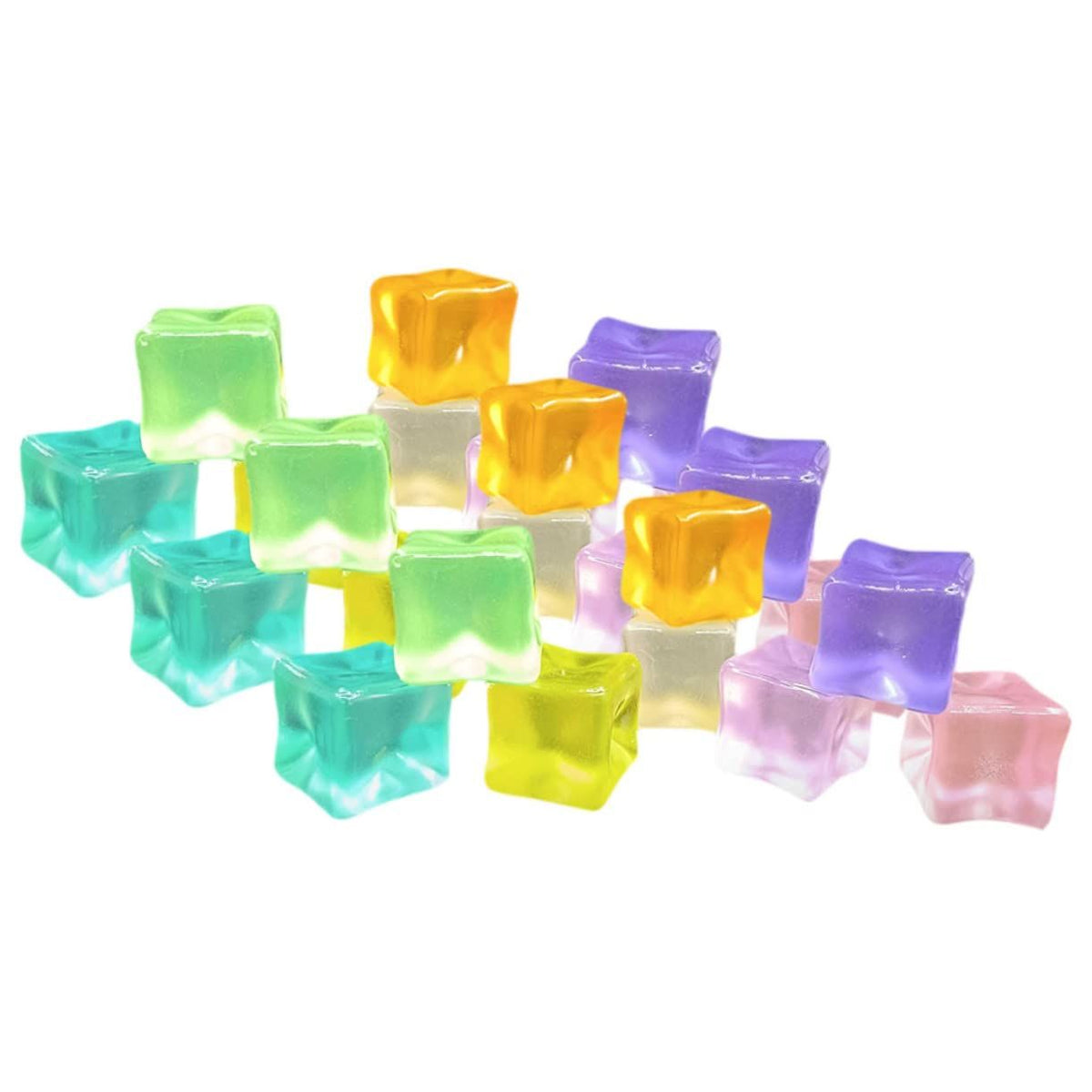 Set of 30 luminous colorful acrylic ice cubes, square-shaped, used as photography props and decorative building toys for kids.