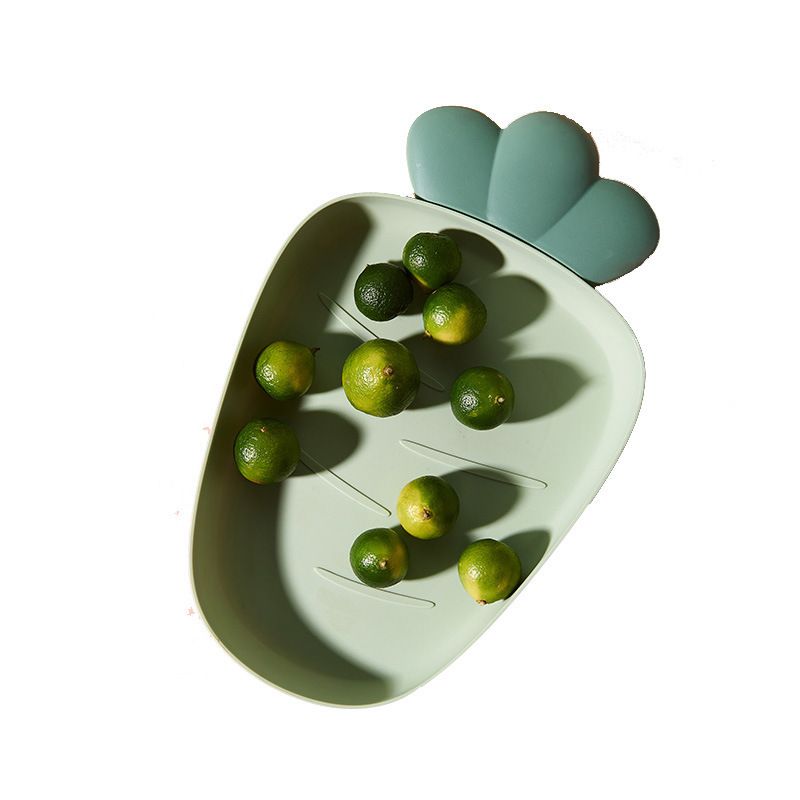 Two plastic fruit bowls and snack trays featuring cute candy and dried fruit designs, ideal for pretend play and household use.