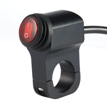 Waterproof 12V motorcycle handlebar switch by Everything Baby, aluminum alloy toggle switch for bike lighting control.
