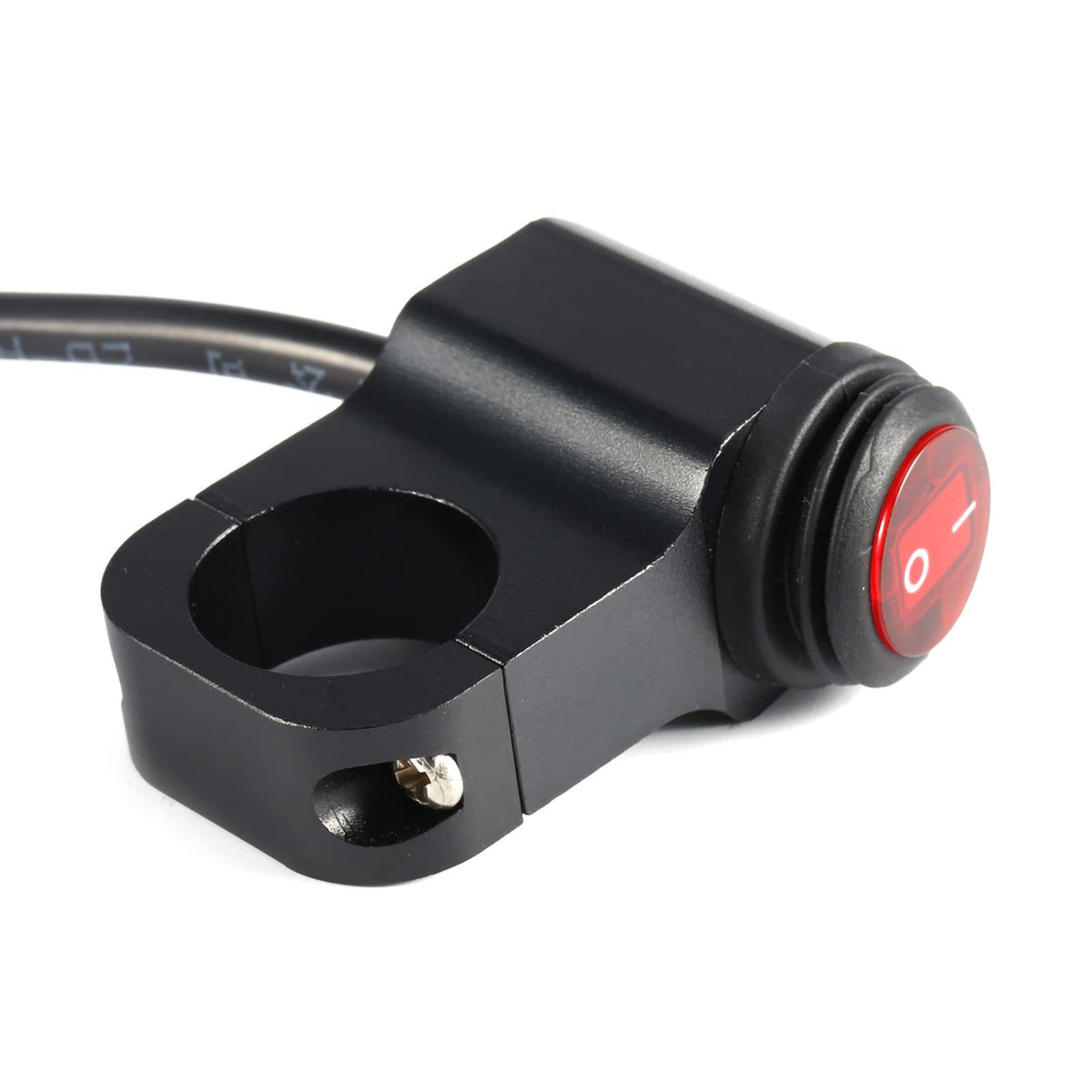 Waterproof 12V motorcycle handlebar switch by Everything Baby, aluminum alloy toggle switch for bike lighting control.