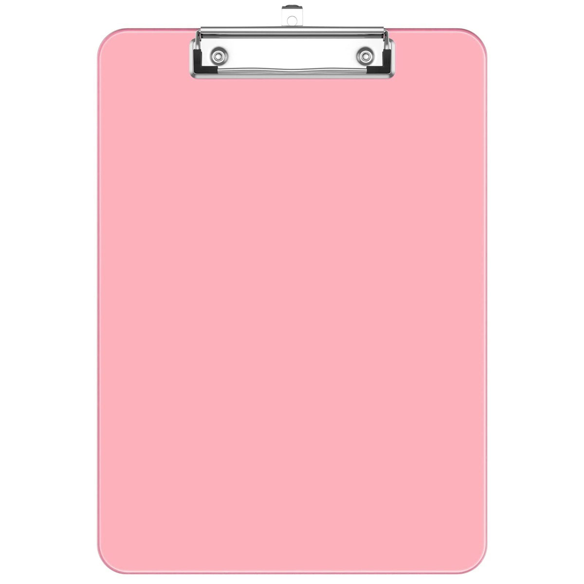 Pink translucent plastic clipboard with low profile metal clip, ideal for office or school use, from Everything Baby.