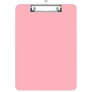 Pink translucent plastic clipboard with low profile metal clip, ideal for office or school use, from Everything Baby.