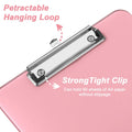 Pink translucent plastic clipboard with low profile metal clip, ideal for office or school use, from Everything Baby.