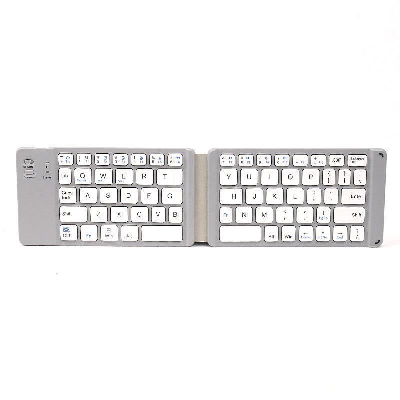 Gray foldable portable keyboard with compact size, suitable for kids, featuring wide compatibility and musical toy design.