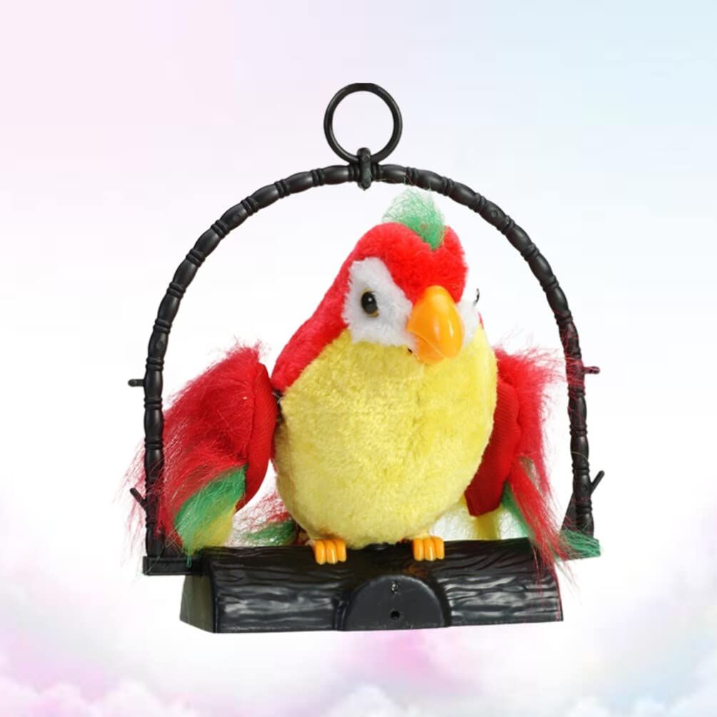 Talking plush bird toy from Everything Baby that repeats words, sings, and chirps, perfect for pretend play with kids.
