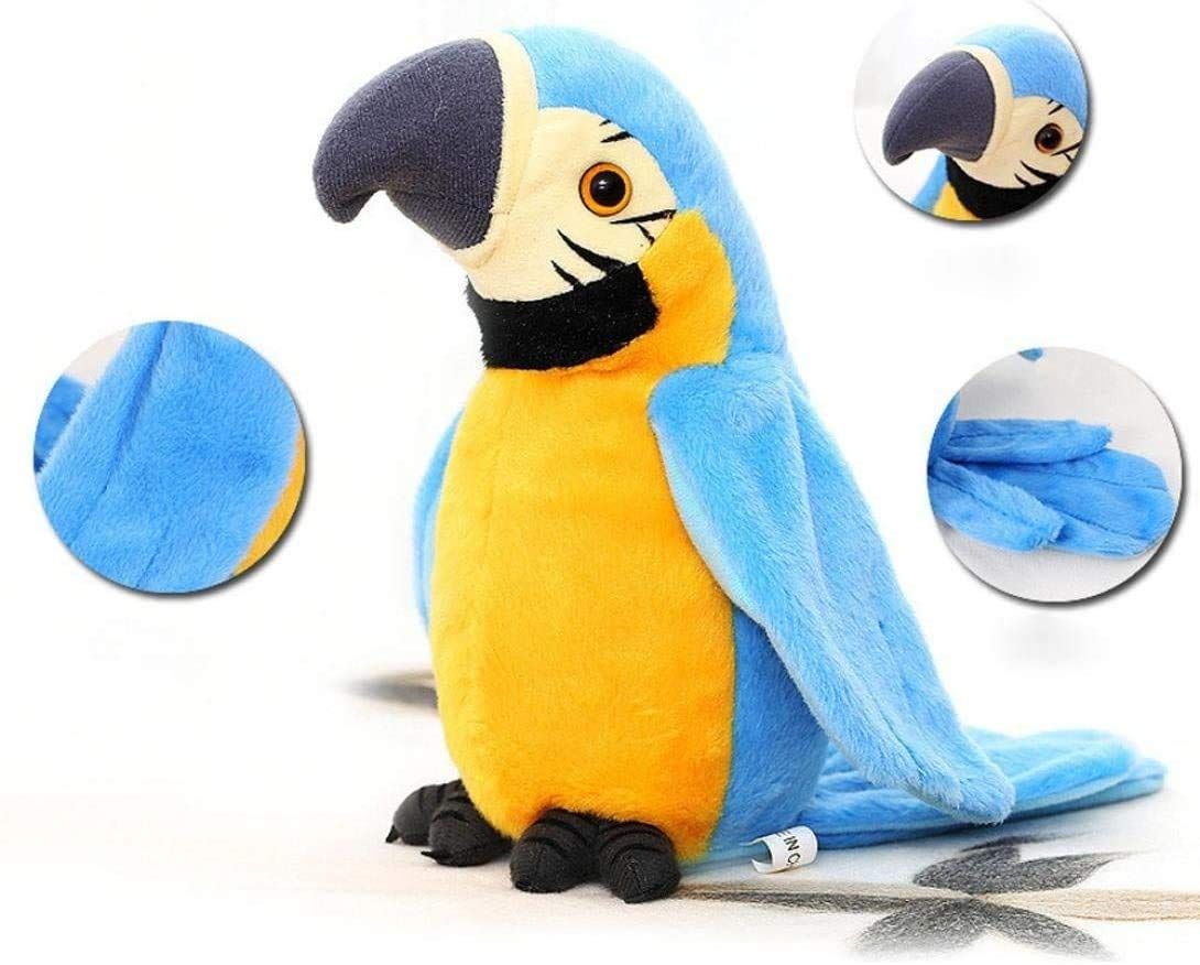 Talking Macaw Parrot plush toy with electronic recording, animated wings, and shaking motion, perfect for kids' pretend play.