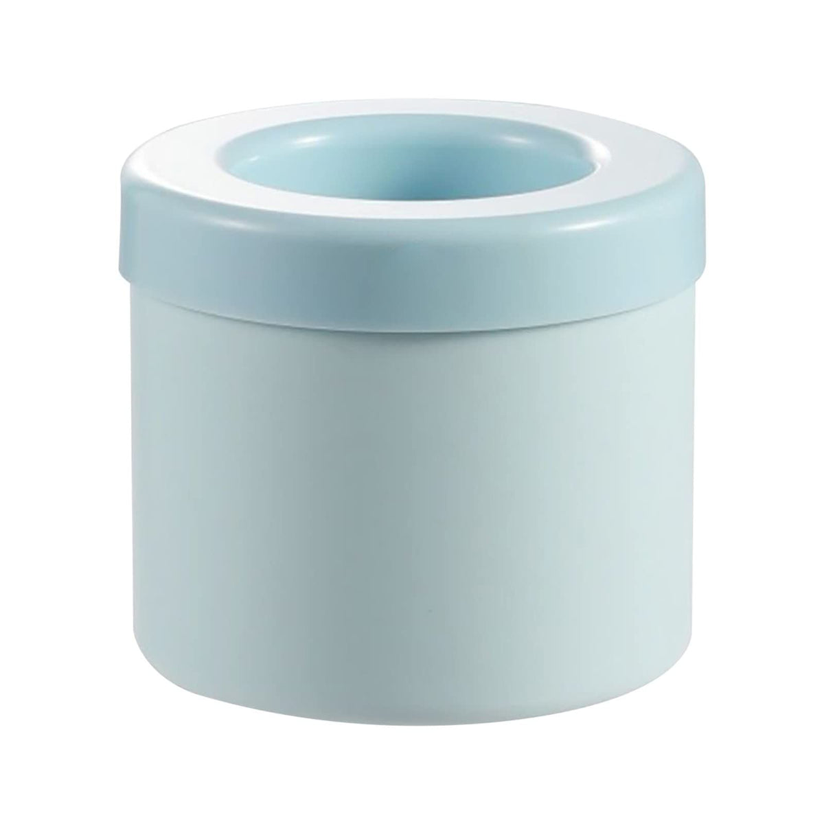 Light blue silicone ice cube tray with cylinder molds for freezing ice cubes for drinks and juices.