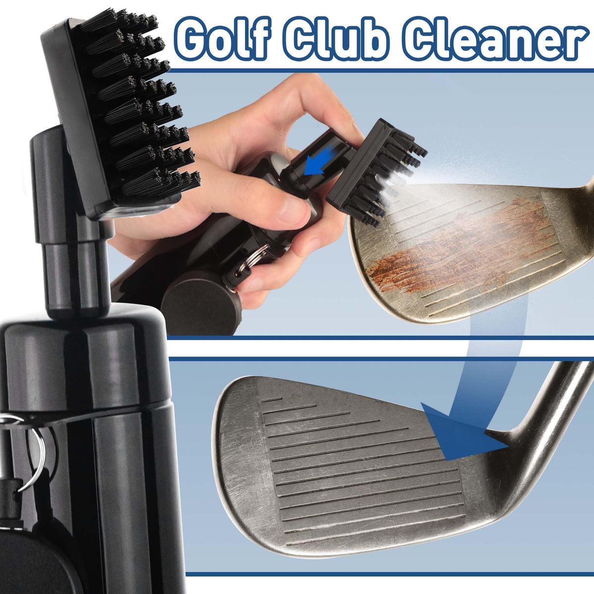 Golf water cleaner brush with spray bottle, retractable cover, holds 5 ounces, designed for golf club cleaning, by Everything Baby.
