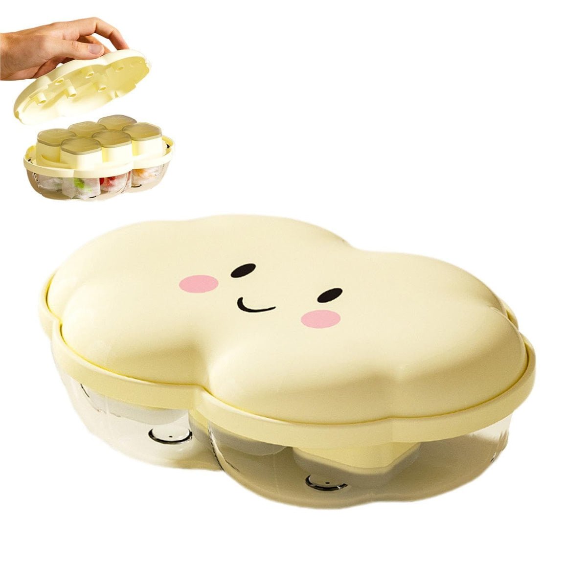 Cute cloud-shaped silicone ice box by Everything Baby, ideal for kitchen storage and pretend play with leakproof design.