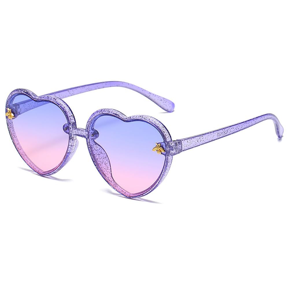 Kids heart-shaped sunglasses with cute bee frame, UV400 protection, suitable for ages 3-10, outdoor summer fashion eyewear.