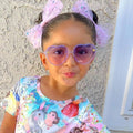 Kids heart-shaped bee frame sunglasses by Everything Baby, UV400 protection, perfect for outdoor summer wear for children aged 3-10.