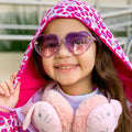 Kids heart-shaped sunglasses with bee frame, UV400 protection, suitable for ages 3-10, stylish summer sunnies for children.