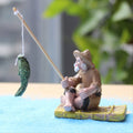 Resin fishing old man figure sitting outdoors, garden ornament for pool, bonsai, or micro-landscape decoration, by Everything Baby.