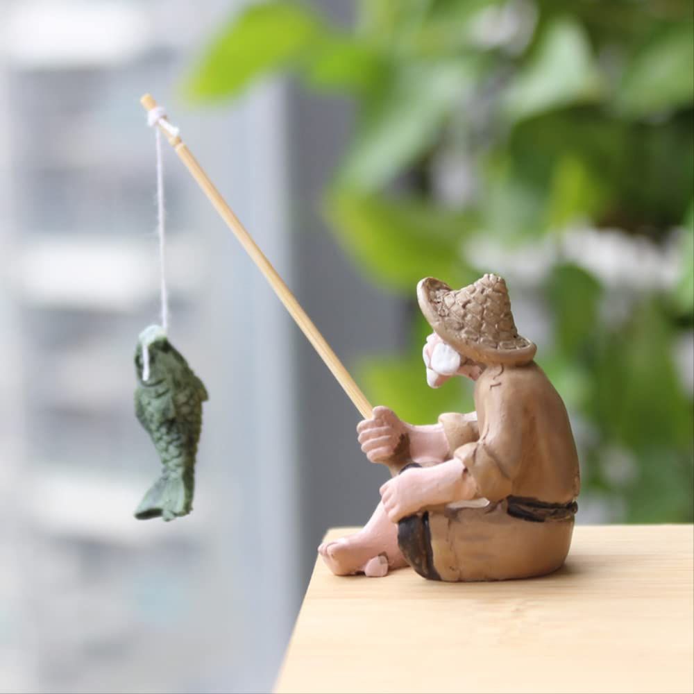 Resin garden ornament of a sitting old man figure for outdoor garden, pool, or bonsai micro-landscape decoration by Everything Baby