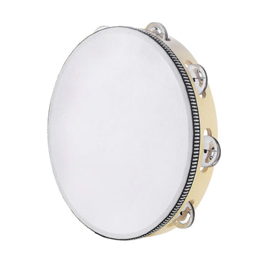 10-inch adult tambourine with birch frame and metal jingles, hand-held percussion instrument for musical and educational use