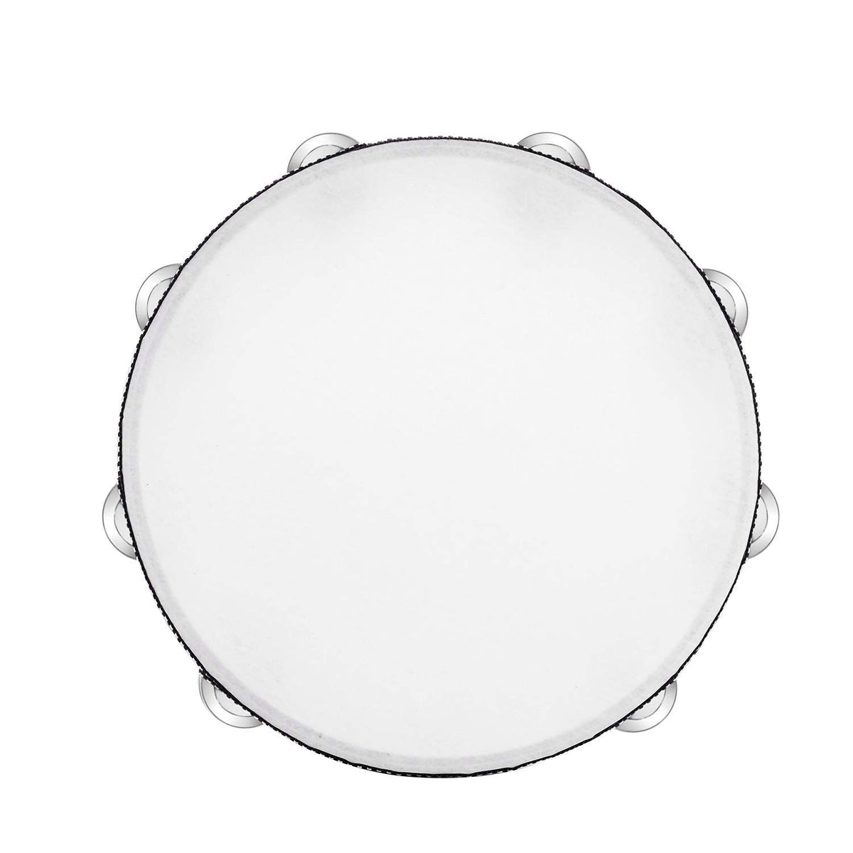 10-inch hand-held tambourine for adults with birch frame and metal jingles, ideal for musical and educational play.