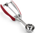 Red small cookie scoop by Everything Baby, 38mm multifunctional tool for baking, melon, ice cream, and protein balls with trigger release.