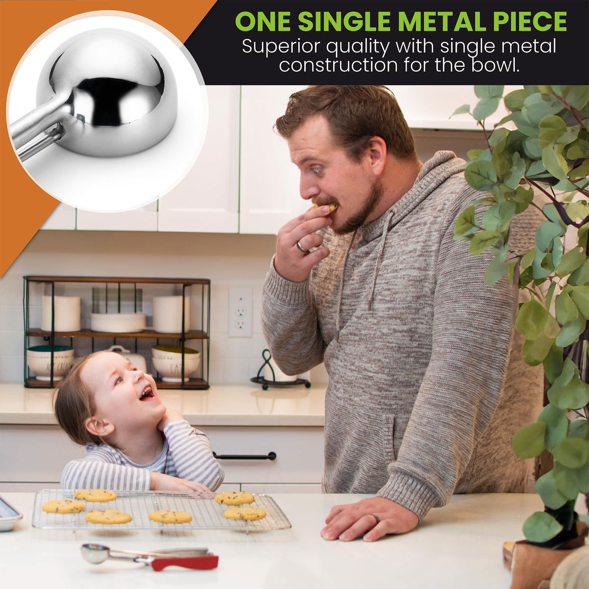 Red small cookie scoop with trigger release, versatile for baking, melon, ice cream, and protein balls, 38mm from Everything Baby.