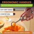 Red small cookie scoop with trigger release for baking, suitable for melon, ice cream, and protein balls, by Everything Baby.