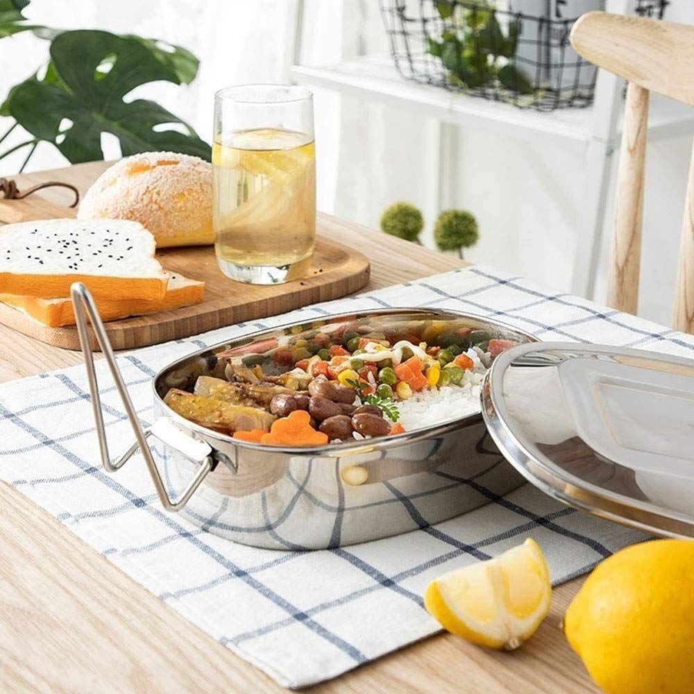 Stainless steel round single-layer lunch box by Everything Baby, ideal for kids, students, and office use, durable and bento-style.