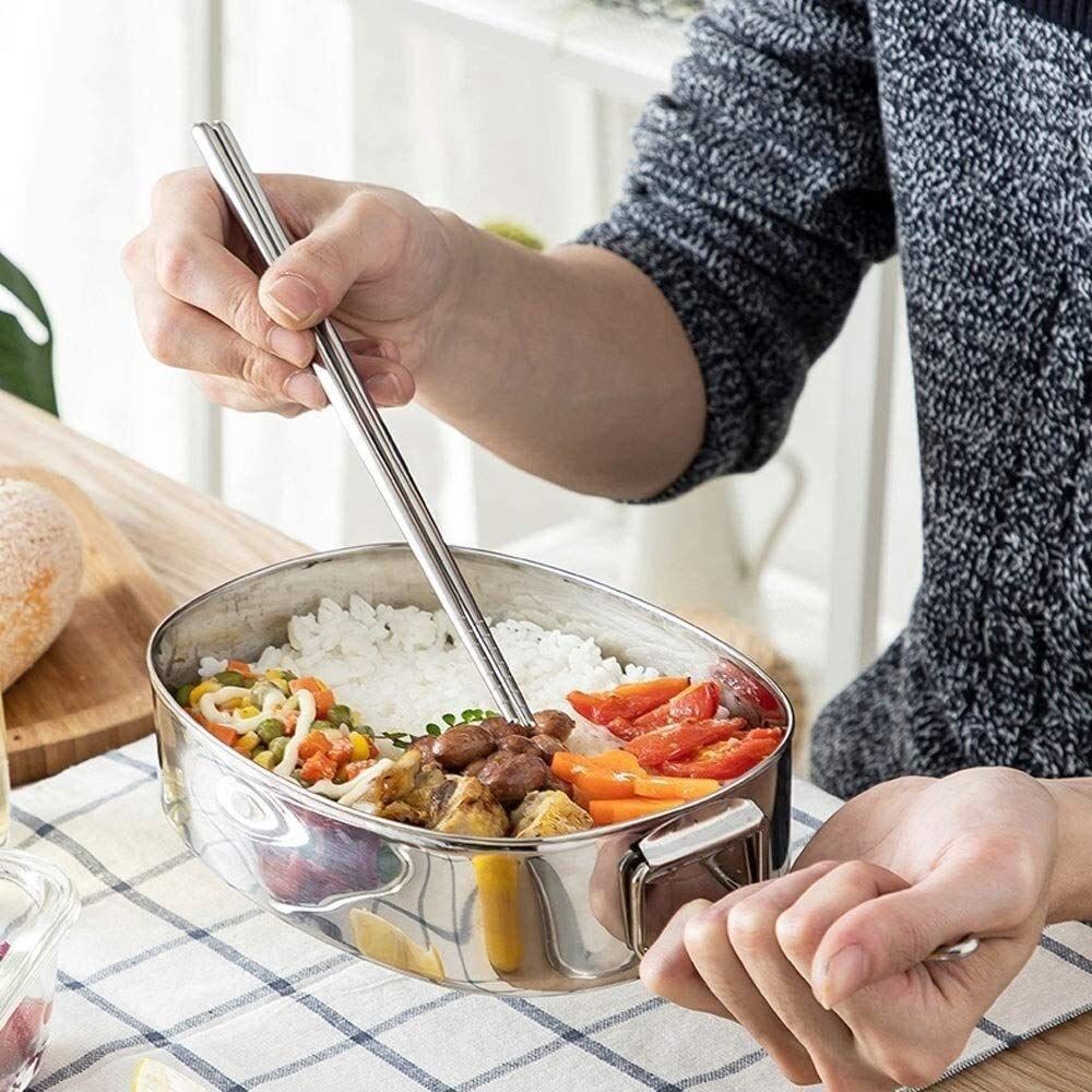 Stainless steel round single-layer lunch box from Everything Baby, ideal for kids, students, and office use.