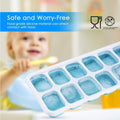 Silicone 14-ice tray set with spill-resistant lid, BPA-free, flexible, durable, dishwasher safe, designed for baby and kids feeding.