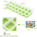 Two BPA-free silicone ice trays with spill-resistant lids, flexible, dishwasher safe, designed for baby feeding and storage.