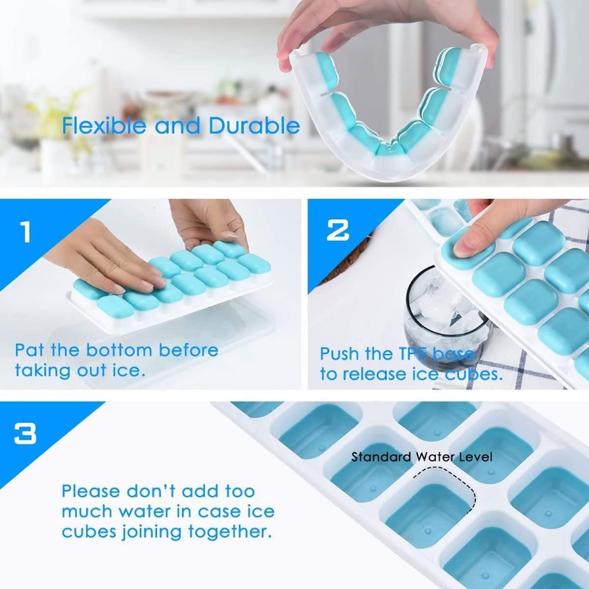 Two BPA-free silicone 14-ice trays with spill-resistant lids, flexible, dishwasher safe, ideal for baby feeding, by Everything Baby.