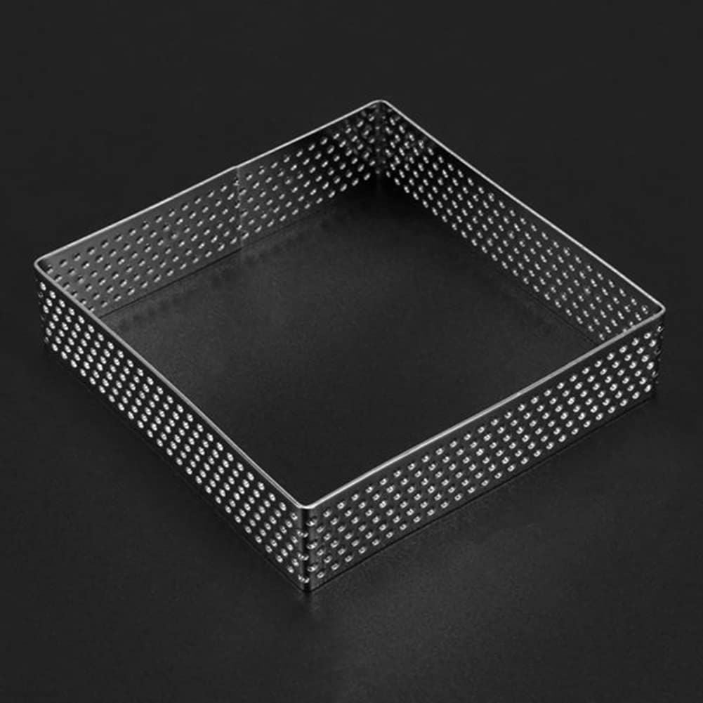 Square oval stainless steel fruit pie ring mold, perforated design, ideal for mousse cakes and baking in pretend play setups.