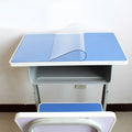 Transparent plastic protective cover for dining tables, ideal as a tablecloth or mat for wooden furniture and kids' pretend play.