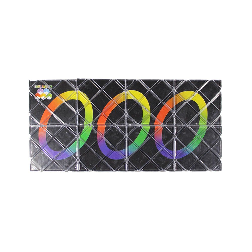 Black 8-panel, 3-ring folding magic puzzle cube toy for kids, featuring twisty building fun, by Everything Baby.
