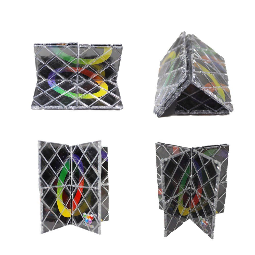 Black 8-panel 3-ring folding puzzle cube toy for kids, featuring twisty design, suitable for building and developing fine motor skills.