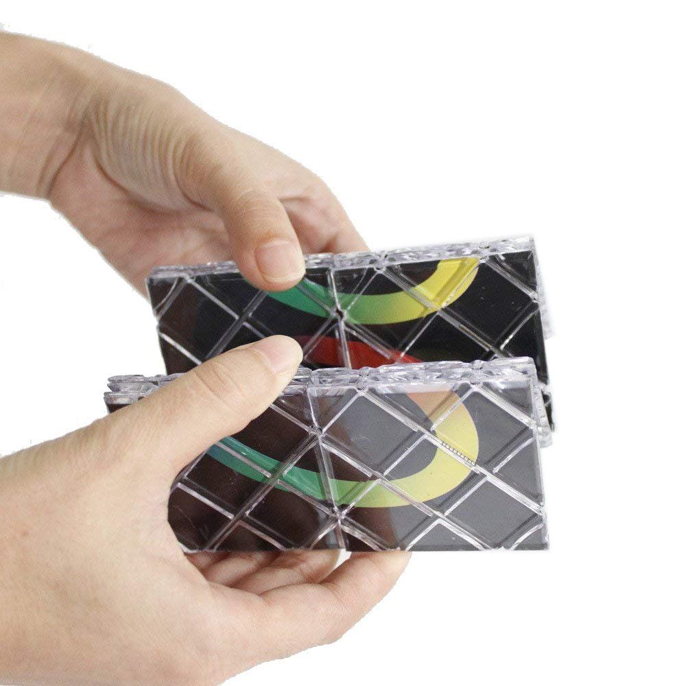 Black 8-panel 3-ring magic folding puzzle cube toy for kids, featuring twistable segments for interactive play.