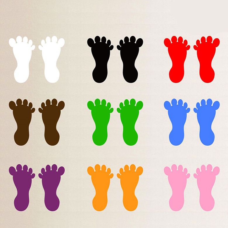 Set of 9 waterproof cartoon foot stickers for kids, featuring colorful footprints and decals for play and creative activities.