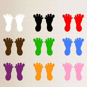 Set of 9 waterproof cartoon foot stickers for kids, featuring colorful footprints and decals for play and creative activities.