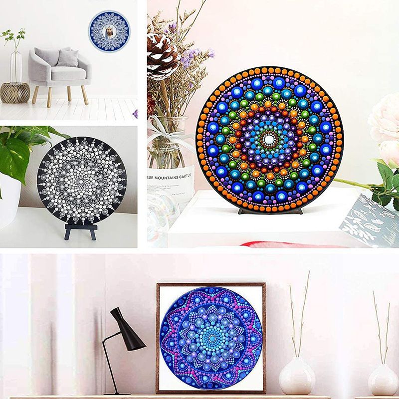 Eight round cardboard drawing boards with paint holder trays, ideal for kids' art and drawing projects, by Everything Baby.