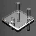 Clear acrylic three-peg display stand for fossil coral geodes, rocks, and minerals, ideal for small collectibles and outdoor displays.